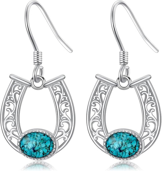 Western Earrings for Women 925 Sterling Silver Turquoise Western Country Dangle Drop Earrings Country Jewelry Gifts for Cowgirl Cowboy