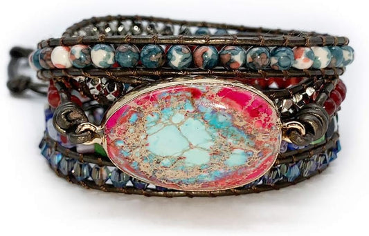 ZOSOJONA Boho Handmade Natural Stone Wrap Bracelets Turquoises Crystal Beads Bracelet Jewelry