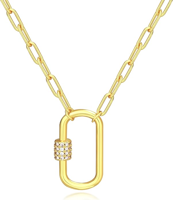Chunky Gold Necklace for Women, 18K Waterproof Heart Necklace Statement Necklace Gold Charm Necklace Chunky Jewelry Paperclip Chain Choker Gift for Women