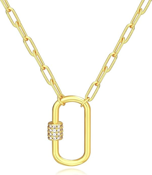 Chunky Gold Necklace for Women, 18K Waterproof Heart Necklace Statement Necklace Gold Charm Necklace Chunky Jewelry Paperclip Chain Choker Gift for Women