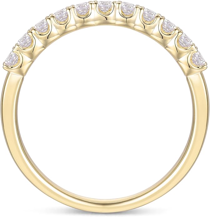 DeMoise 14K Gold Moissanite Wedding Bands 2mm Half Eternity Band 2mm Stackable Rings 14K Gold Moissanite Wedding Band Rings for Women