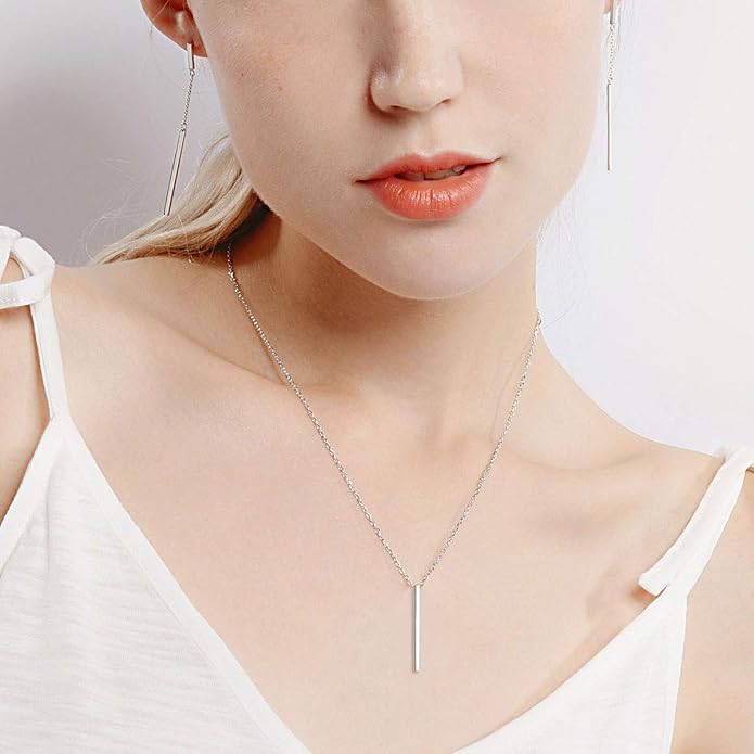 ChicSilver Customizable Vertical Bar Pendant Necklace 925 Sterling Silver Y Necklace Simple Fashion Jewelry Gifts for Women