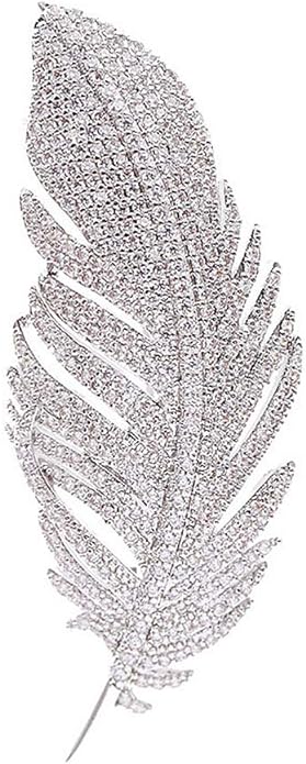 Rhinestone Feather Brooches Pin for Women Men Fashion Crystal Delicate Leaf Brooch Lapel Pins Elegant Dress Accessories Jewelry Boutonniere Corsage for Hat Bag Suit Tie Wedding Birthday