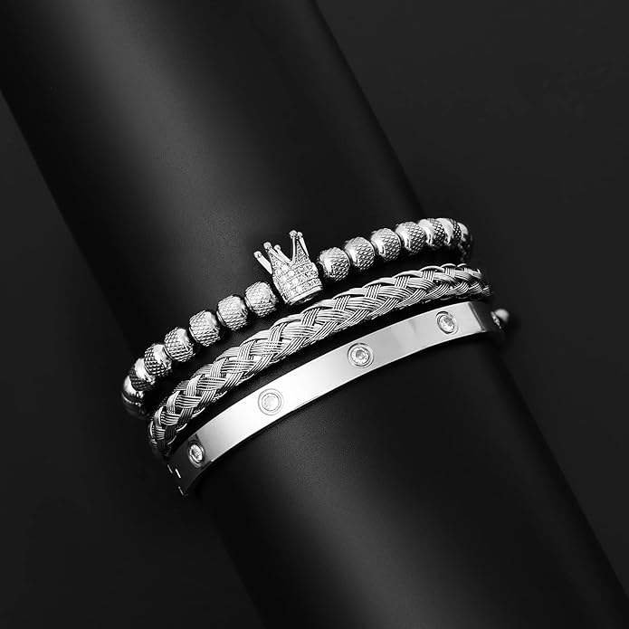 WFYOU 3PCS Stainless Steel Bracelets for Men Gold Roman Numeral Bangle Bracelet Twisted Cable Bracelet Adjustable Cuff Bracelet Mens Luxury Jewelry Bracelets Gifts