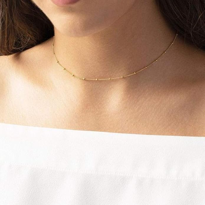 Turandoss Dainty Layered Choker Necklace, Handmade Y Pendant Necklace Multilayer Bar Disc Necklace Adjustable Layering Choker Necklaces for Women