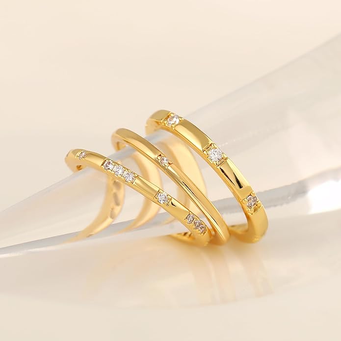 WFYOU Gold Rings for Women that Don't Tarnish Cubic Zirconia Ring Stackable Rings for Women Dainty 14K Gold Plated Rings Set Wedding Bands for Women Gold Jewelry Ring Size 6 7 8 9 10