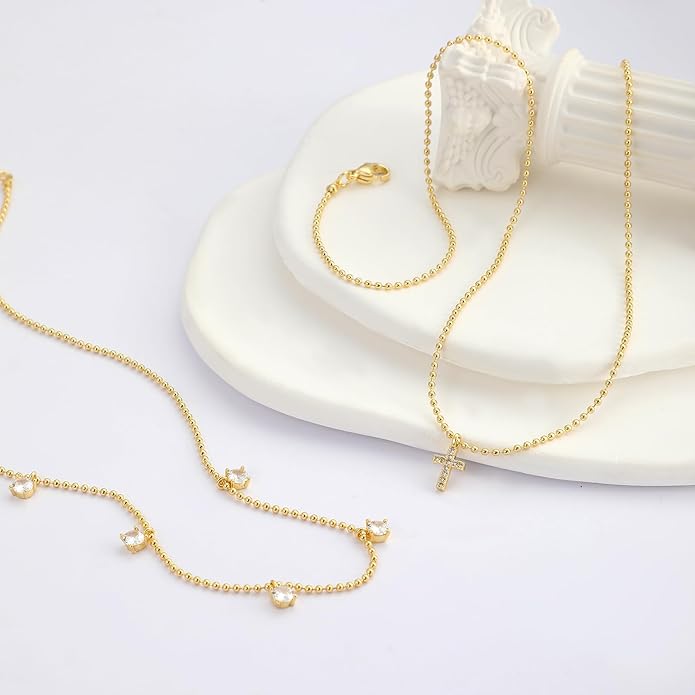 Cross Necklace for Women 14K Gold Silver Plated Dainty Small Cross Pendant Choker Simple Trendy Cute Cross Charm Chain Necklace Easter Basket Stuffers Baptism Religious Faith Jewelry Gift