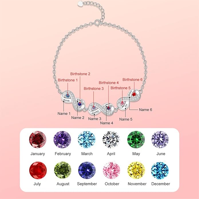 BABOOM Custom Mother Bracelet With 1-8 Birthstones Personalized Infinity Name Bracelet Engraved Birthstone Bracelets Gifts For Women Mother Daughter Wife