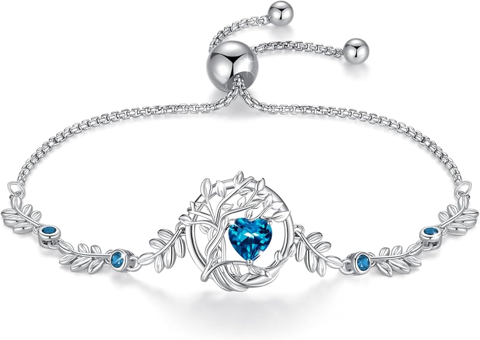 FANCIME Tree of life Birthstone Bracelet for Women Sterling Silver Tree Jewelry Birthstone Charm Bracelet Gemstone Anniversary Birthday Christmas Gifts for Wife Mom Her