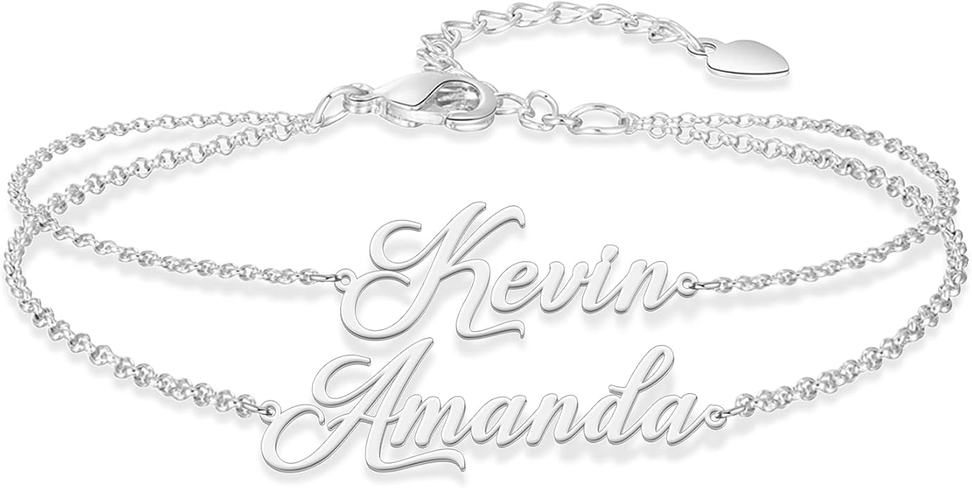 LucySky Custom Bracelets with 2 Names for Women, 925 Sterling Silver Adjustable Personalized Name Anklet, Custom Bracelets Summer Beach Jewelry Dainty Gifts for Wife, Sister, Friends