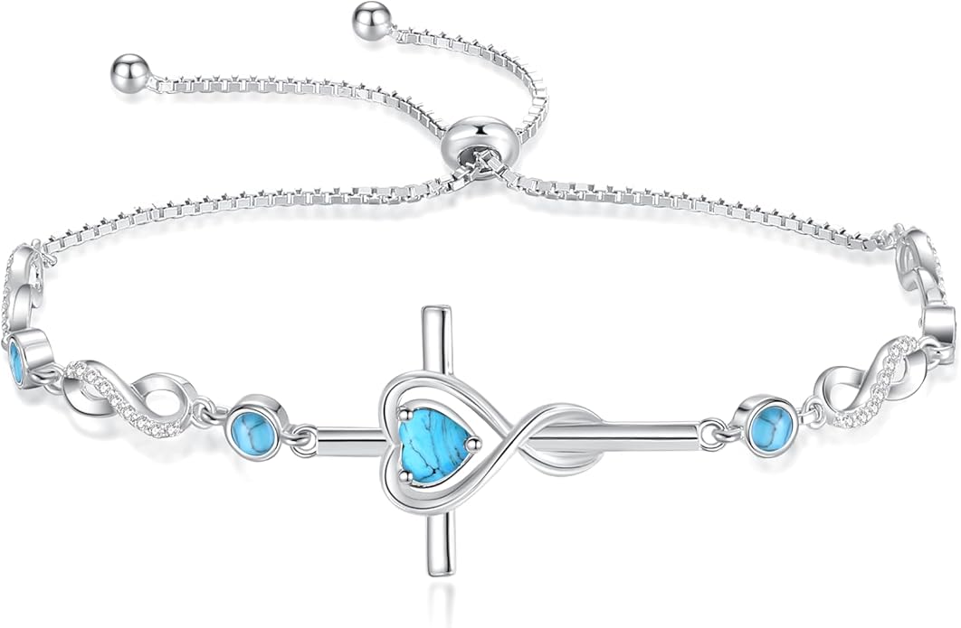 FANCIME Gift for Women Cross Bracelet 925 Sterling Silver Heart Birthstone Bracelet Fine Jewelry Birthday Gifts for Her Women