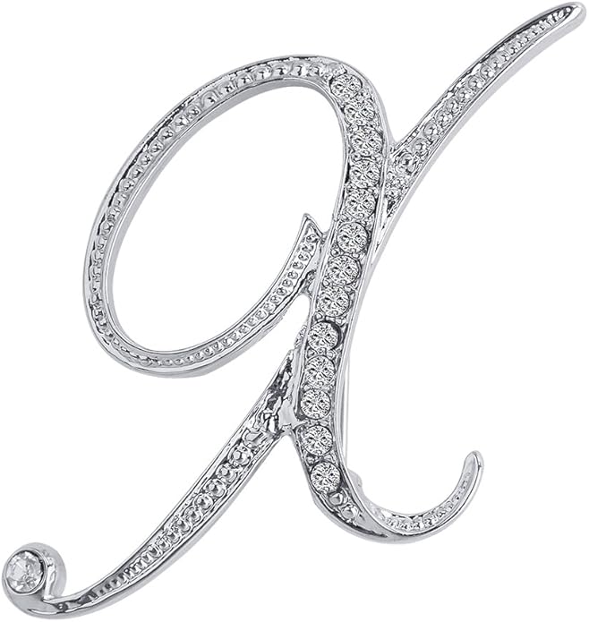 LiaSun A-Z 26 Letters Pins Brooches Silver Plated Metal Broaches Pins-Clear Crystal Initial Breastpin