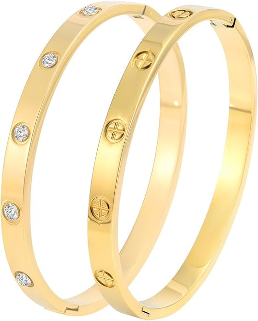 Silver Bangles for Women - Stainless Steel Love & Friendship Bracelet Set with Gift Box | Daily Wear & Party Jewelry