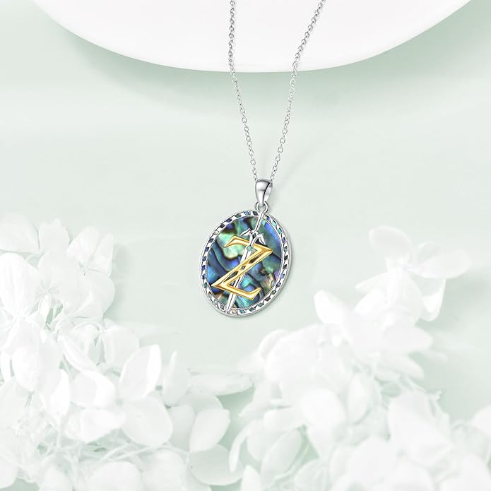 VONALA Artemis's/Poseidon's/Athena's/Weapons Necklace S925 Sterling Silver Plated Abalone Pendant Necklace for Women Men for Women Men