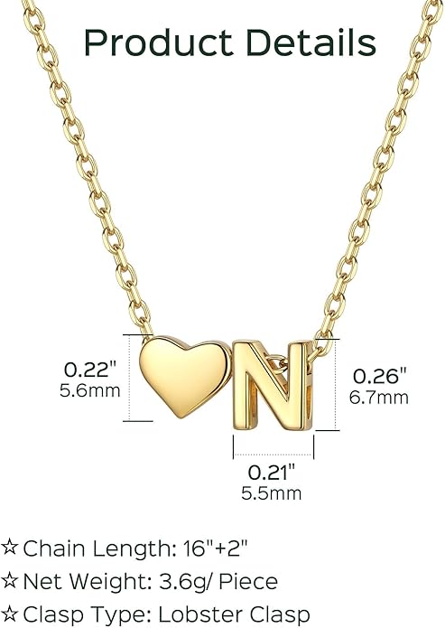 ChicSilver 925 Sterling Silver Heart Initial Necklaces for Women -Dainty Personalized Heart Pendant Letter Alphabet Necklace for Women