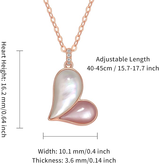 ZHOU LIU FU Heart Necklace 18K/750 Rose Gold Necklace with Diamond White Pink Mother of Pearl Jewelry 40+5CM Adjustable Chain Gifts for Women Girlfriend Wife Best Friends