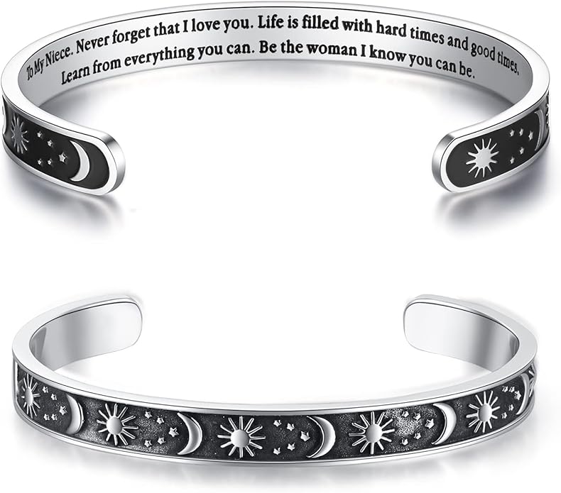 TONY & SANDY Inspirational Bracelets for Women Teen Girls Personalized Gifts for Daughter Granddaughter Mom Sister Friends Stainless Steel Engraved Cuff Birthday Easter Christmas