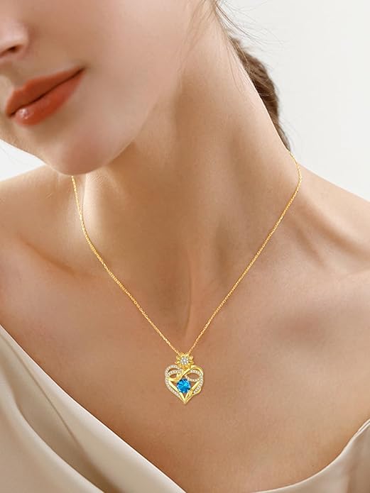 14K Gold Sunflower Birthstone Necklace for Women Infinity Love Heart Necklace Christmas Valentines Mothers Day Anniversary Birthday Gifts for Her Mom Wife Girlfriend Daughter