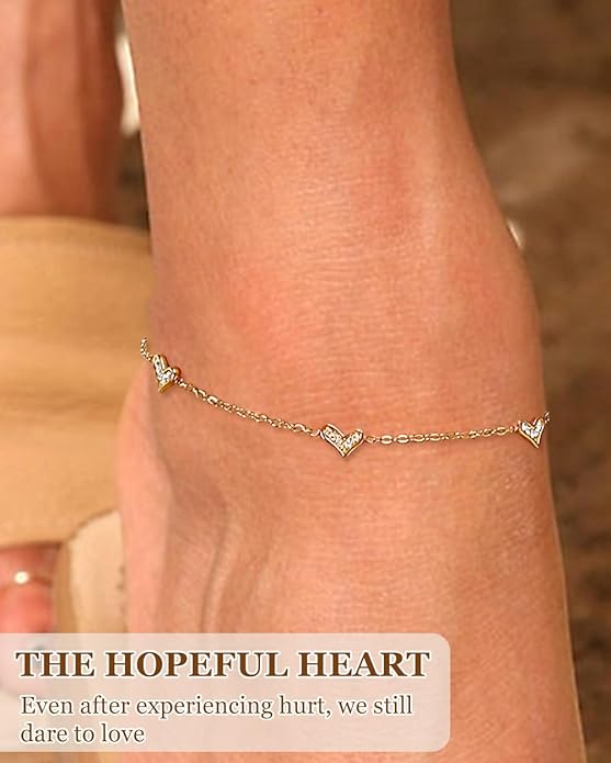 Gold Ankle Bracelets for Women Waterproof - 18K Gold Plated Stainless Steel Dainty Heart Anklets, Non Tarnish Meaningful Gifts for Her Sister Best Friend or Yourself
