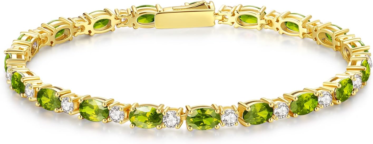 FANCIME 14K Gold Plated Birthstone Bracelets 4mm Sterling Silver Tennis Bracelets Gold Bracelets Birthday Jewelry Gifts for Women 7"