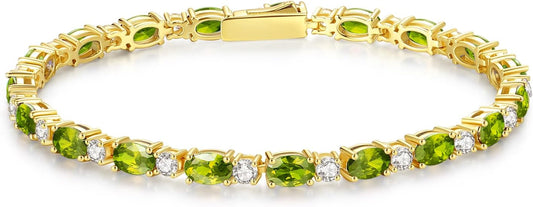 FANCIME 14K Gold Plated Birthstone Bracelets 4mm Sterling Silver Tennis Bracelets Gold Bracelets Birthday Jewelry Gifts for Women 7"