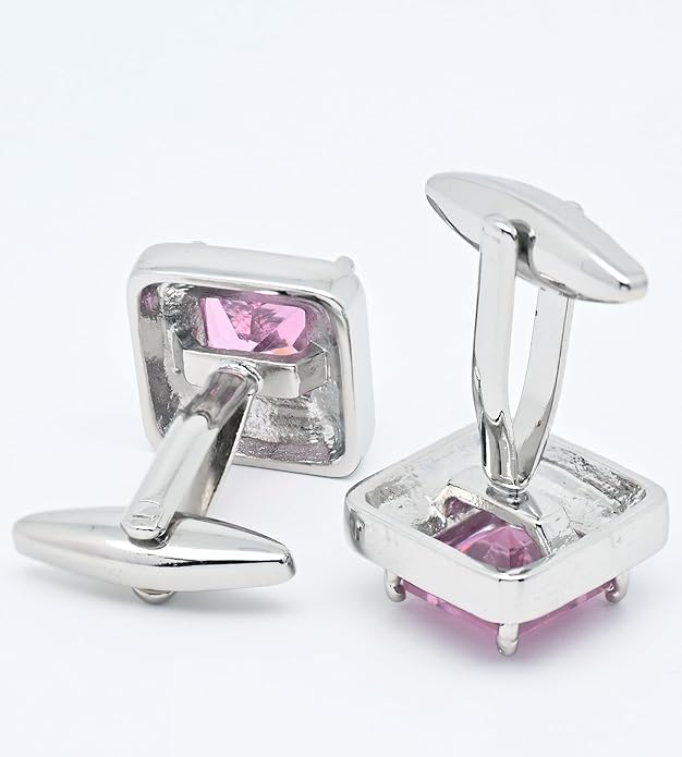 Jonwo Pink Crystal Square Silver Cufflinks for Men Lady In Gift Case Classic Faceted Gemstone Men's Cufflinks Jewelry Set for Wedding Anniversary Business Party Events Tuxedo Dress