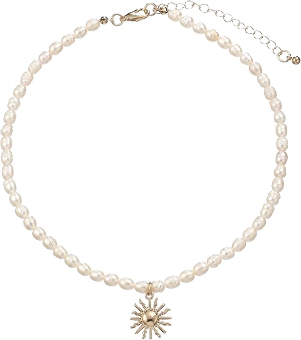 wgoud Natural Freshwater Pearl Choker Necklace for Women, Trendy 14K Gold Plated Pearl Necklaces Handmade Jewelry Gift