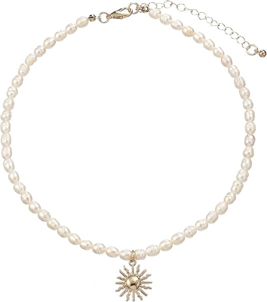 wgoud Natural Freshwater Pearl Choker Necklace for Women, Trendy 14K Gold Plated Pearl Necklaces Handmade Jewelry Gift