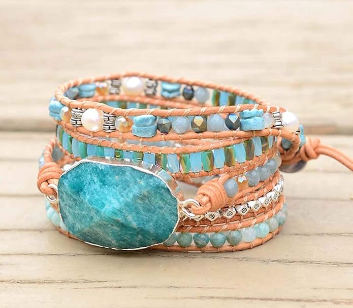 ZOSOJONA Boho Handmade Natural Stone Wrap Bracelets Turquoises Crystal Beads Bracelet Jewelry