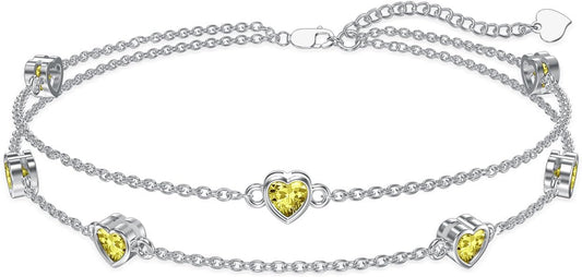 Dorunmo Heart Birthstone Anklet Bracelets for Women 925 Sterling Silver Birthday Jewelry Best Mother's Day for Women Wife