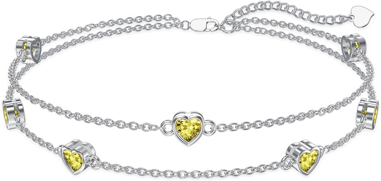 Dorunmo Heart Birthstone Anklet Bracelets for Women 925 Sterling Silver Birthday Jewelry Best Mother's Day for Women Wife