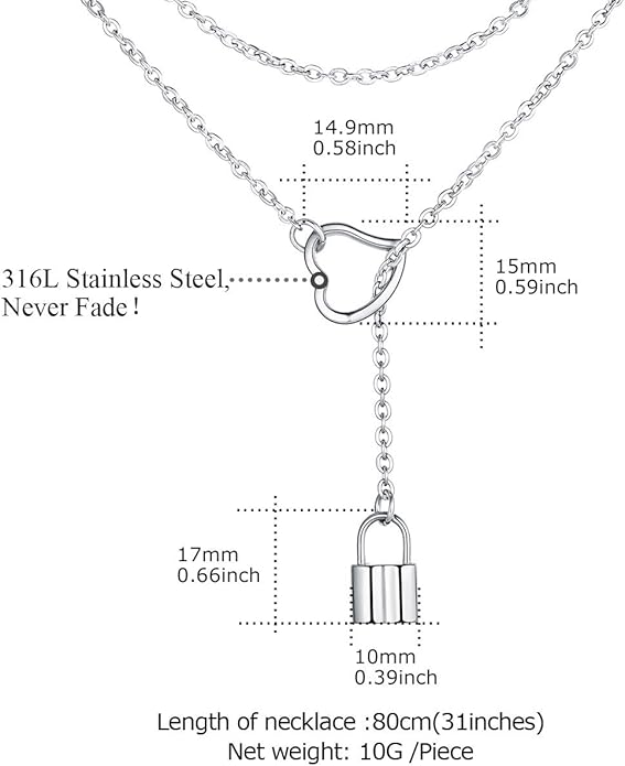 FOCALOOK Lariat Y-Necklaces | Long Necklaces for Women | Long Black Necklaces | Gold Necklaces for Women | Drop Heart Necklaces for Women | Front Adjustable Long Chain Necklace