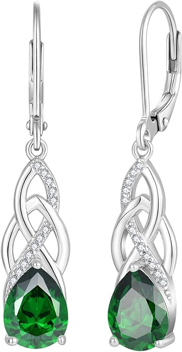 JO WISDOM Women Celtic Knot Infinity Dangle Earrings for Women Sterling Silver 7 * 9mm Birthstone Irish Twisting Drop Earrings Jewelry for Women