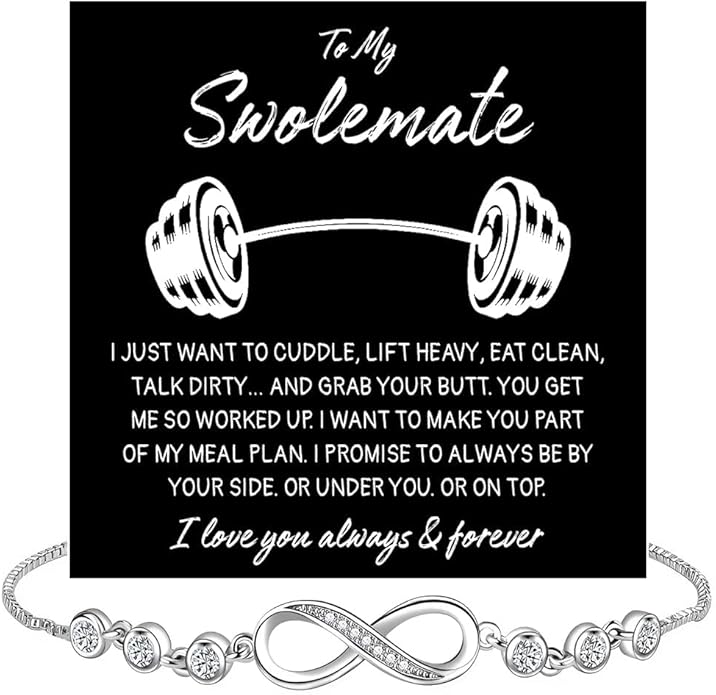 To My Swolemate Bracelet, Fitness Jewelry for Her, Motivational Bracelet for Gym Lovers with Message Card and Box, Weightlifting Swolemate Gift on Birthday, Christmas, Valentine Day