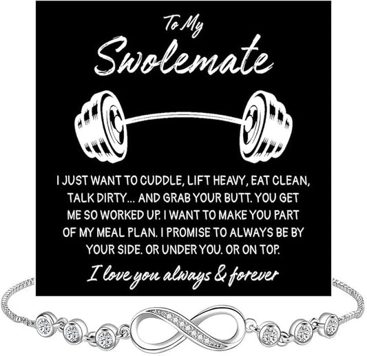 To My Swolemate Bracelet, Fitness Jewelry for Her, Motivational Bracelet for Gym Lovers with Message Card and Box, Weightlifting Swolemate Gift on Birthday, Christmas, Valentine Day