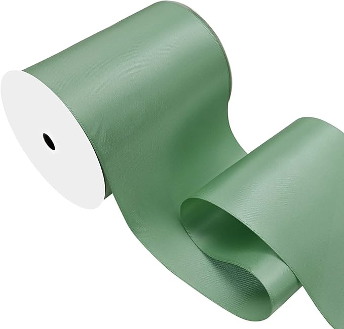 LEEQE Sage Green Satin Ribbon 4 inch X 15 Yards Polyester Ribbon for Gift Wrapping Very Suitable for Weddings Party Hair Bow Invitation Decorations and More