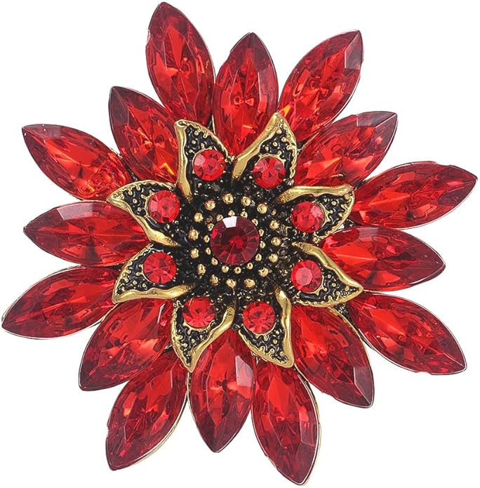 Sparkling Rhinestone Flower Brooch Pin Fashion Crystal Sunflower Brooch Floral Lapel Pins Red/Green/Purple/Pink Crystal CZ Broochs Large Flower Pin Clothes Hat Bag Dress Broochs Wedding Bridal Jewelry for Women