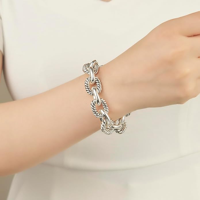 UNY JEWEL Twisted Cable Wire Link Chain Bracelet Two Tone Designer Brand Inspired Women Jewelry Valentine (2 Tone)