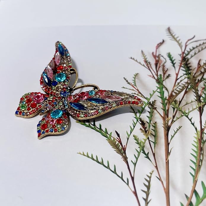 Rhinestone Butterfly Brooch for Women Men Chic Cute Sparkly Crystal Animal Lapel Pins for Dress Hat Bag Suit Tie Wedding Holiday Accessories Jewelry (Colorful)
