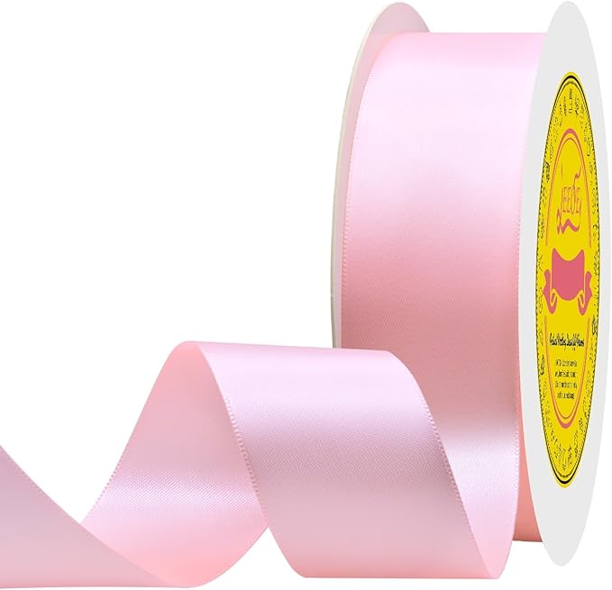 LEEQE Double Face Lt.Pink Satin Ribbon 1-1/2 inch X 50 Yards Polyester Lt.Pink Ribbon for Gift Wrapping Very Suitable for Weddings Party Hair Bow Invitation Decorations and More