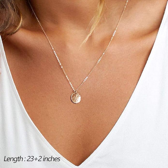 Turandoss Dainty Layered Choker Necklace, Handmade Y Pendant Necklace Multilayer Bar Disc Necklace Adjustable Layering Choker Necklaces for Women