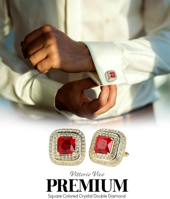Vittorio Vico Square Colored Crystal Double Diamond Set Cufflinks