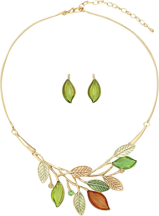 Vintage Chunky Statement Jewelry Set Retro Leaf Floral Geometric Bohemian Boho Bib Necklace Earring Set Fashion Costume Jewelry for Women Girls Wedding Party Prom Unique Gift