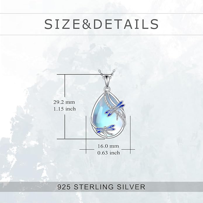 KQF Dragonfly/Butterlfy/Cat/Jellyfish/Bunny/Axolotl/Bee/Mermaid/Hummingbird/Elephant Necklace for Women Sterling Silver Moonstone Pendant Necklace Dragonfly Jewelry Gifts for Women