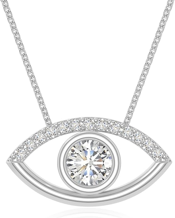 Natural Gemstone with Moissanite Evil Eye Pendant Necklaces for Women in Silver/18K Yellow/Rose Gold Vermeil,Birthstone Jewelry Gifts for Her Birthday,Anniversary, Graduation