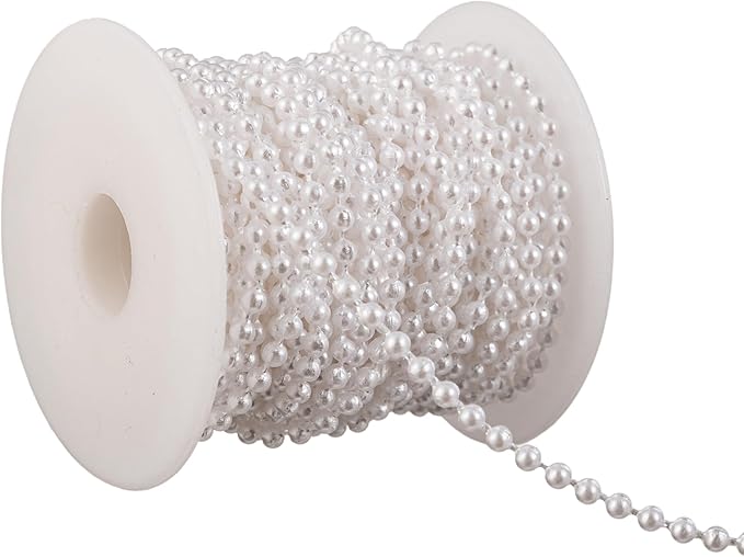 YoungJewl 3mm Millet Beads Crafts Faux Pearl Beads Garland Pearl Bead Roll Strand of Pearls to Decorate Floral Centerpieces Wedding Party Favor Christmas Tree(33 Feet White)