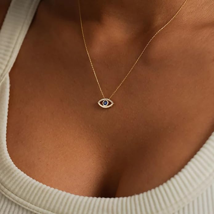 Lcbulu Dainty 14K Gold Plated Evil Eye Necklace for Women - Delicate CZ Diamond Choker Pendant Necklace Jewelry Gift