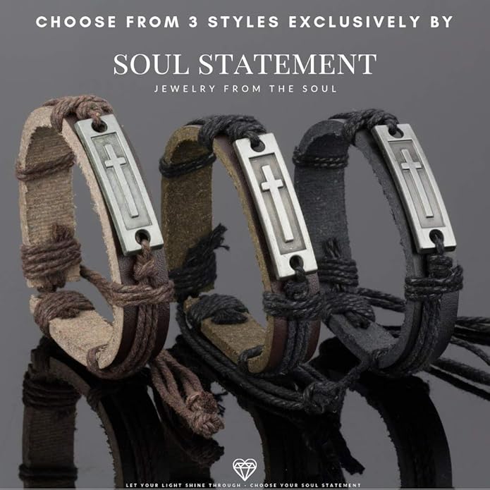 Leather Cross Bracelet for Teens or Men, Cool Christian Gift Ideas for Teenagers for Confirmation, Baptism, Christmas Stocking Stuffers