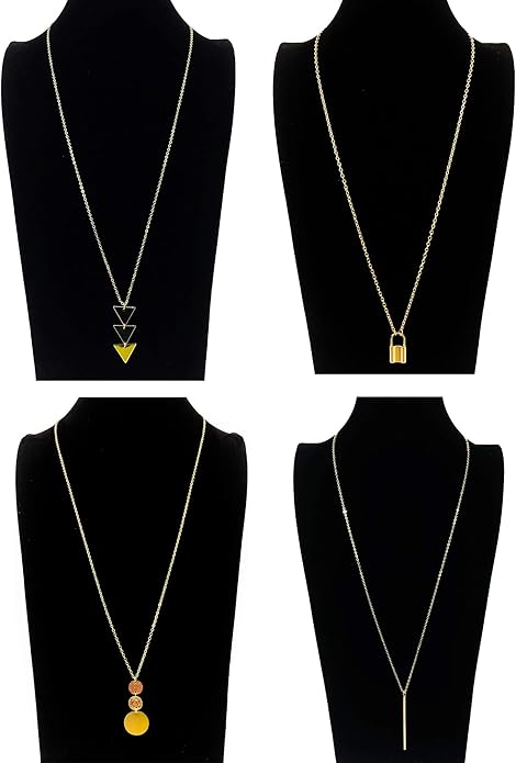 10Pcs Long Pendant Necklace Simple Moon Bar Three Triangle Tassel Lock Sweater Y Shape Punk Chain Choker Necklace for Women Men Gold Silver Plated