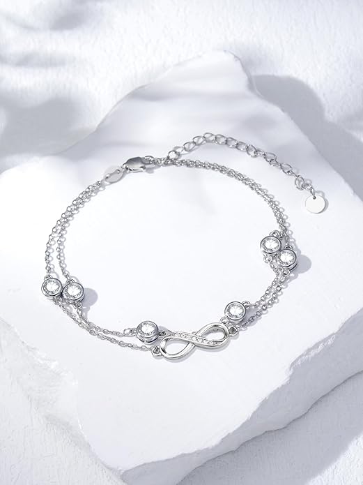 Dorunmo Anklet Bracelets for Women 925 Sterling Silver Infinity Anklets Bracelets Birthstone Jewelry Gifts for Mom Wife